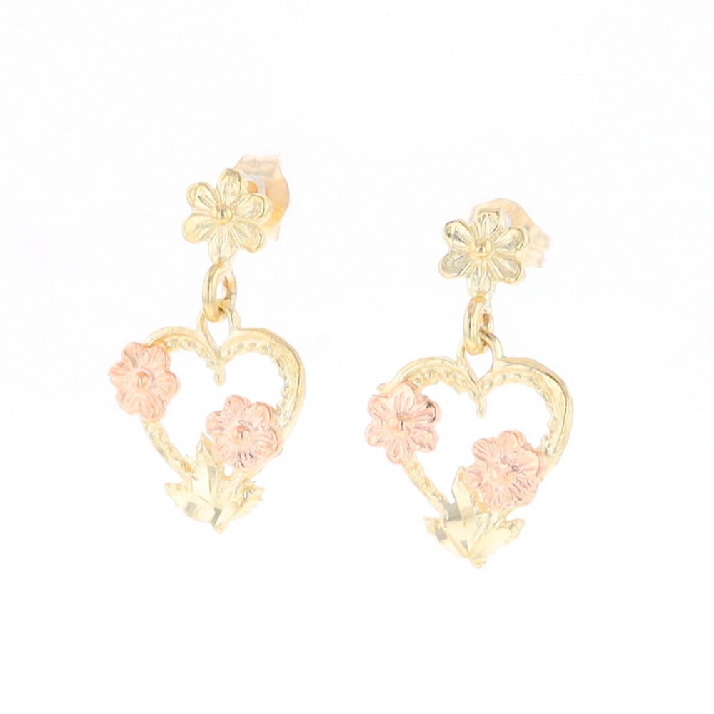 Black Hills Gold Heart & Flower Drop Earrings