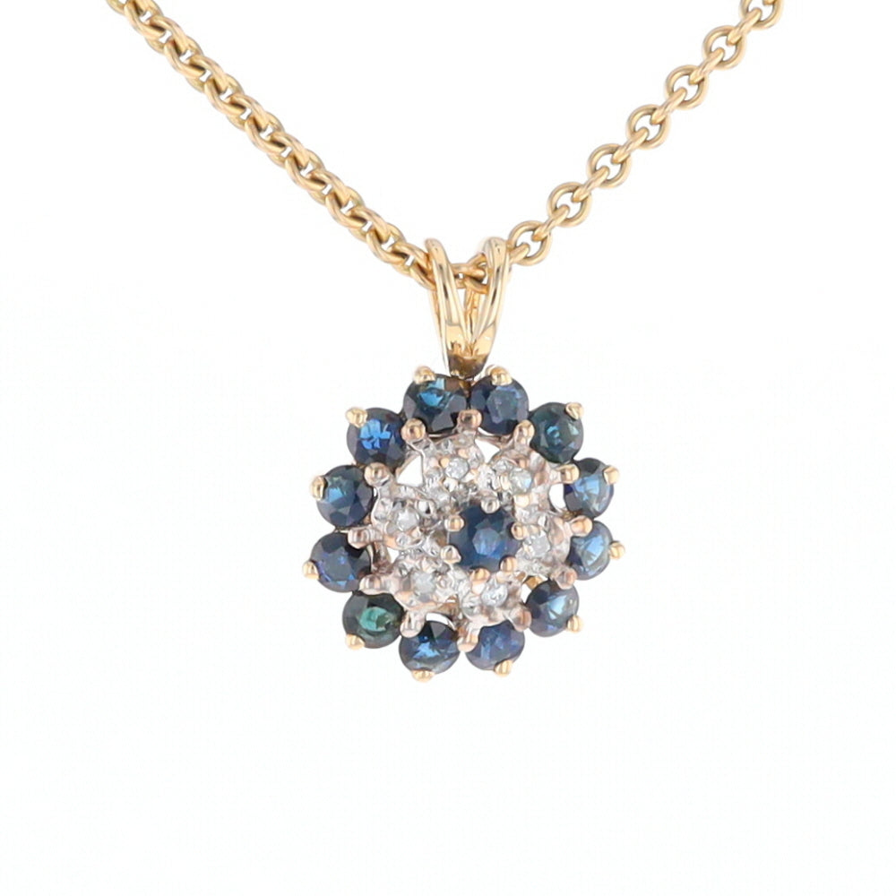 Round Diamond & Sapphire Cluster Pendant