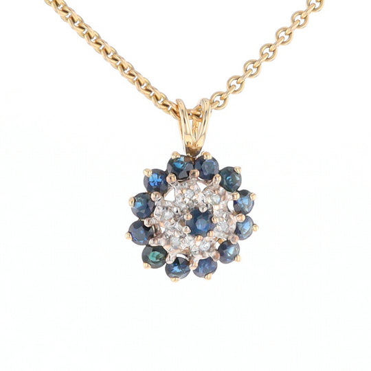 Round Diamond & Sapphire Cluster Pendant