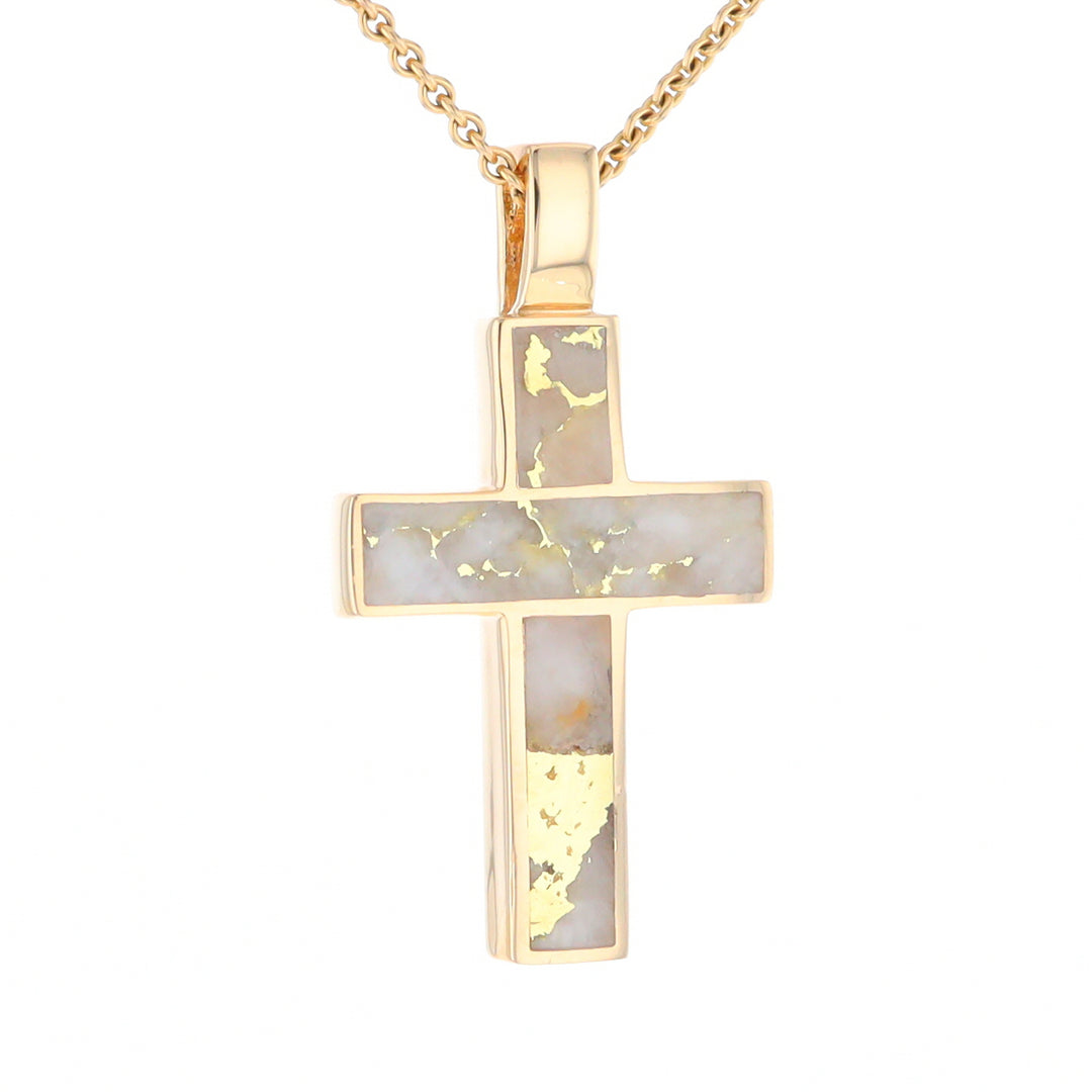 Gold Quartz Pendant Cross Design 3 Section Inlaid Pendant