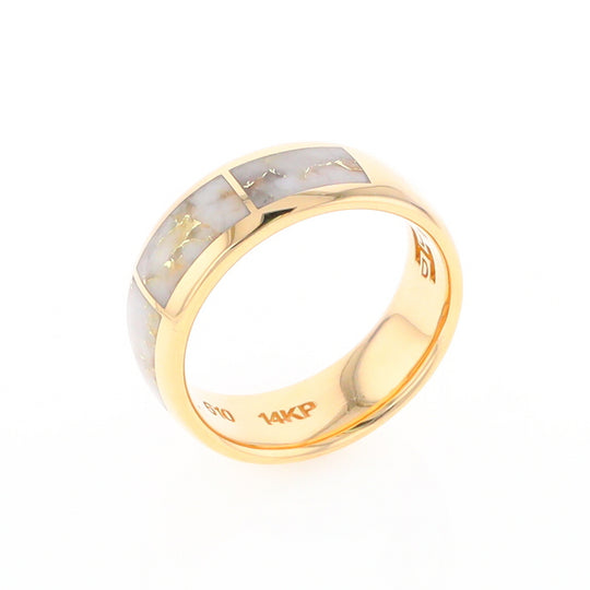 Gold Quartz Ring 3 Section Rectangle Inlaid Design Band