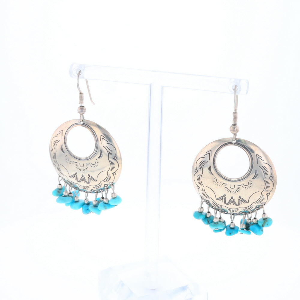 Stamped Silver Hook Earrings with Turquoise Dangles