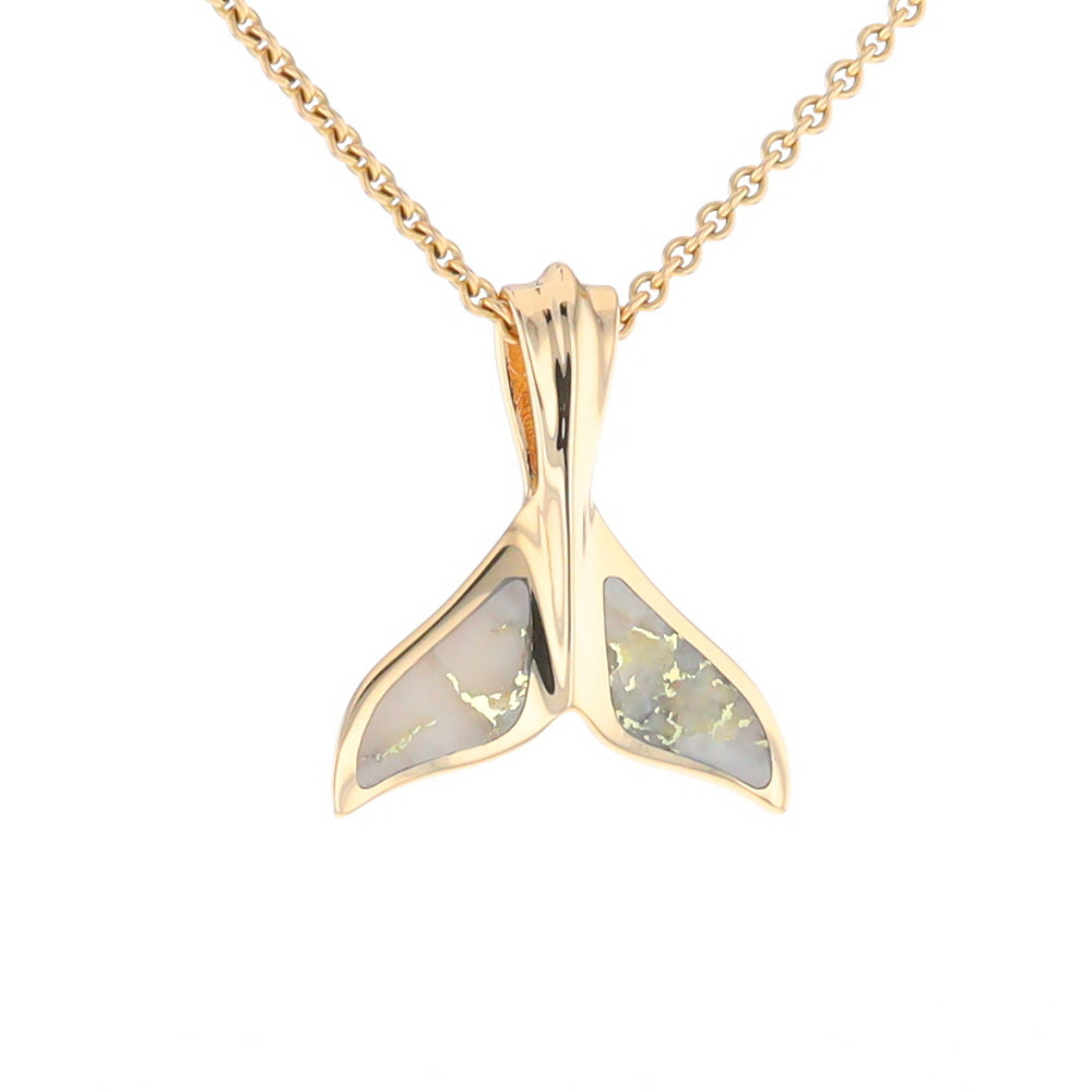 Whale Tail Necklaces Gold Quartz Double Sided Inlaid Sea Life Pendant