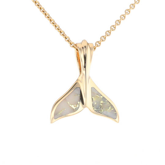 Whale Tail Necklaces Gold Quartz Double Sided Inlaid Sea Life Pendant