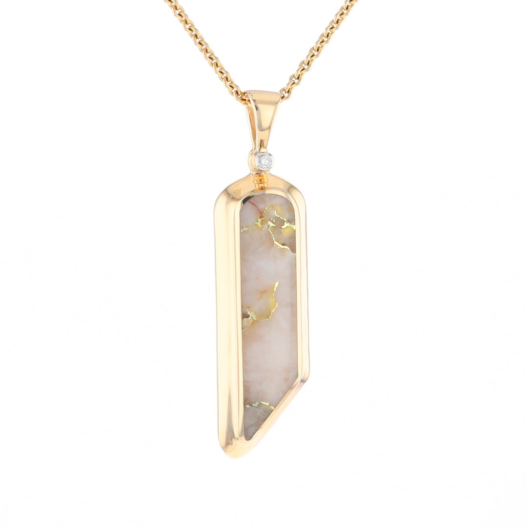 Gold Quartz Long Geometric Inlaid Pendant