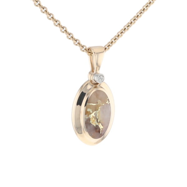 Gold Quartz Oval Inlaid Pendant with .02ct Diamond