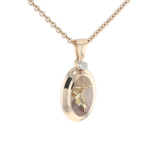 Gold Quartz Oval Inlaid Pendant with .02ct Diamond