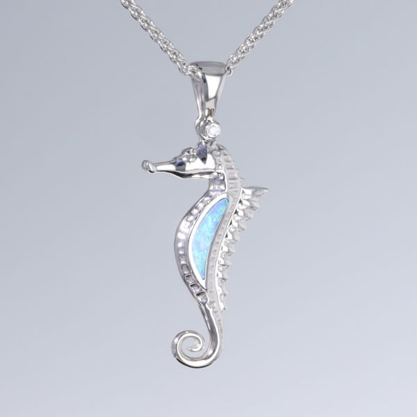 Opal Pendant Inlaid Realistic Sea Horse Design