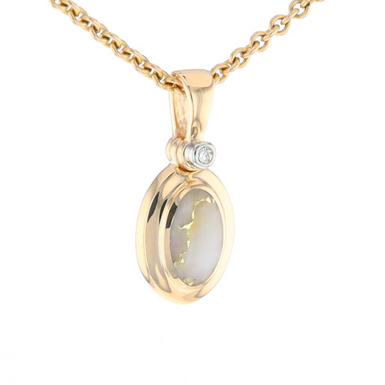 Gold Quartz Oval Inlaid Pendant with .02ct Diamond