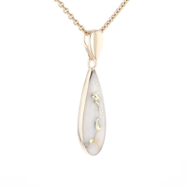 Gold Quartz Pendant Tear Drop Inlaid Design G1