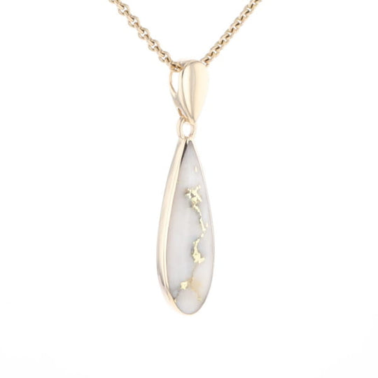Gold Quartz Pendant Tear Drop Inlaid Design G1
