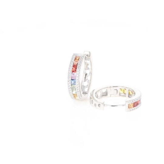 Multi-color Sapphire Hoop Earrings with Diamond Accents