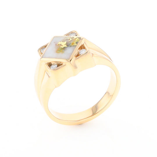 Gold Quartz Mens Ring with Diamond Accents