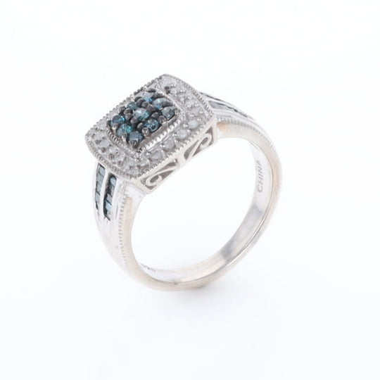 Square Blue & White Diamond Ring