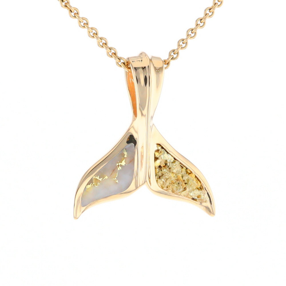 Whale Tail Natural Gold Quartz and Nuggets Inlaid Pendant