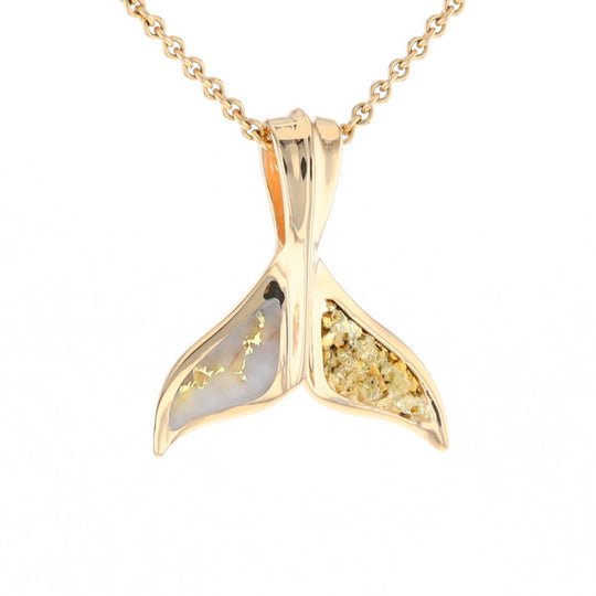 Whale Tail Natural Gold Quartz and Nuggets Inlaid Pendant