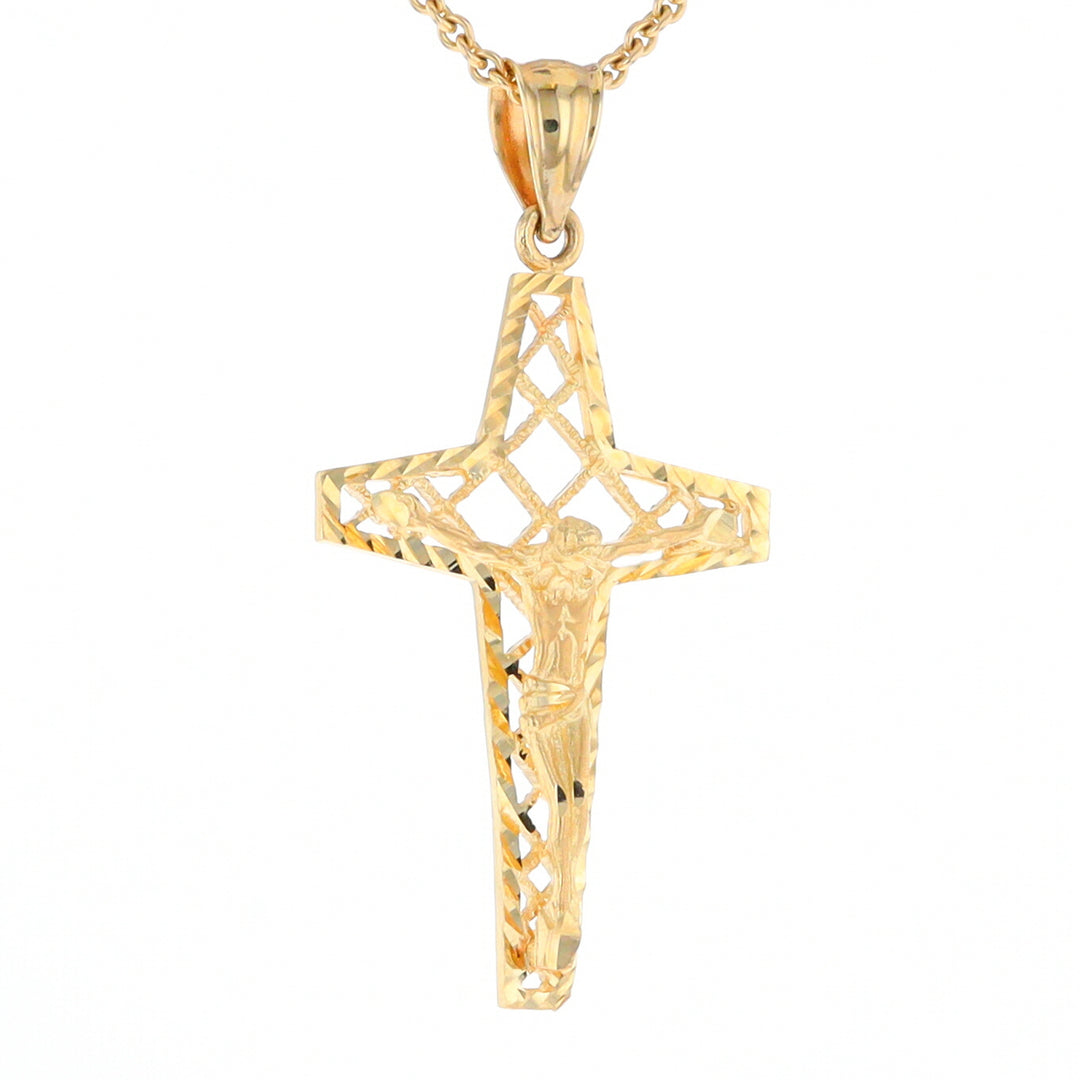 Gold Mesh Crucifix Pendant