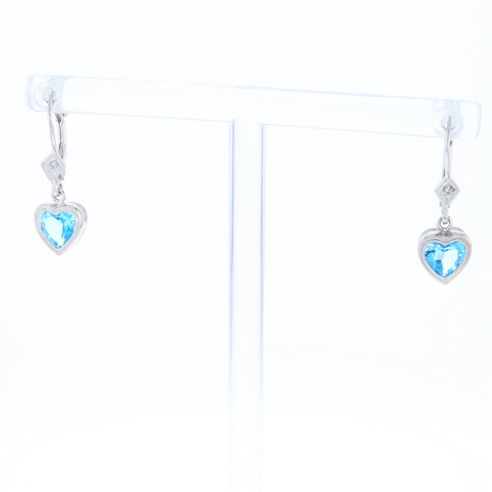 Blue Topaz Diamond Dangle Heart Earrings