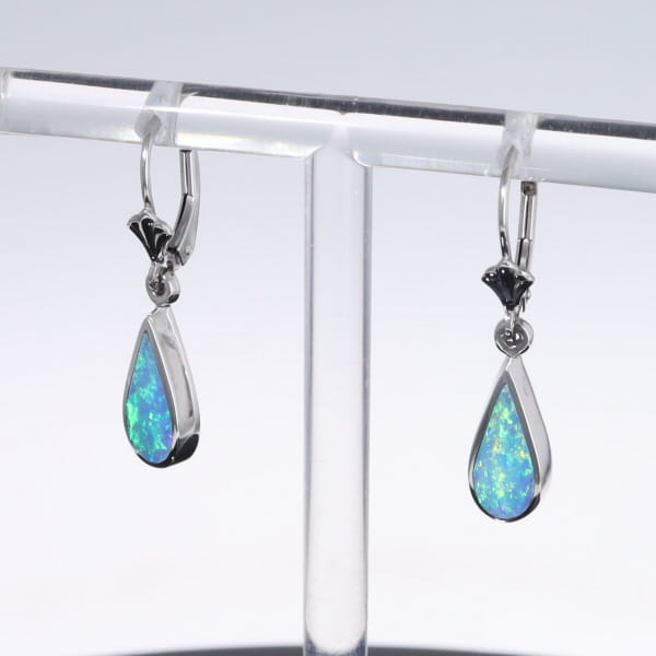 Opal Earrings Tear Drop Inlaid Design Lever Backs