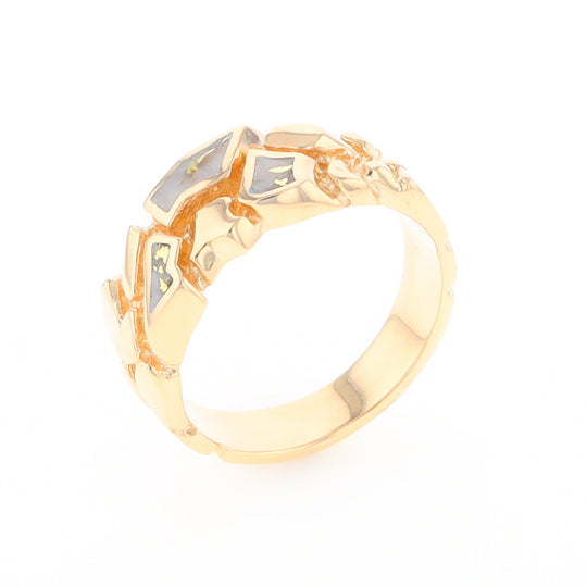 Gold Quartz Ring 3 Section Inlaid Nugget Design Band