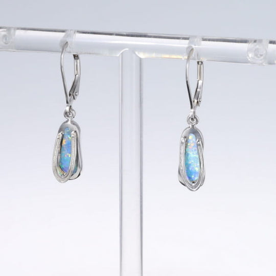 Opal Earrings Sandal Inlaid Design Lever Backs