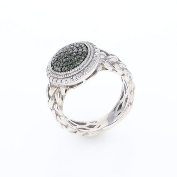 Green Diamond Braided Cluster Ring