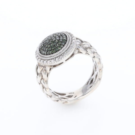 Green Diamond Braided Cluster Ring