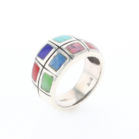 Native Silver Multi Stone Inlaid Ring