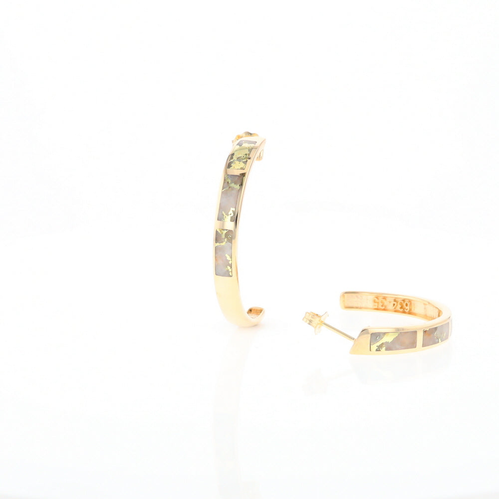 Gold Quartz Hoop Earrings 3 Section Inlaid Design G2