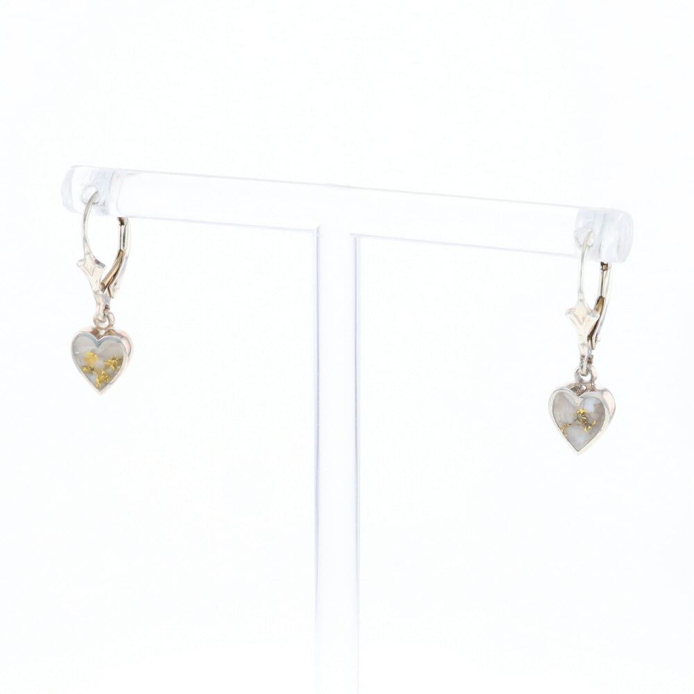 Silver Gold Quartz Inlaid Heart Earrings - G3