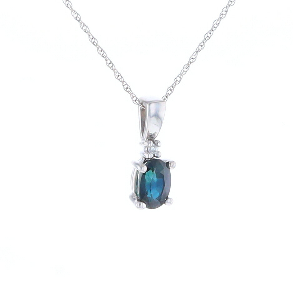 White Gold Sapphire & Diamond Pendant