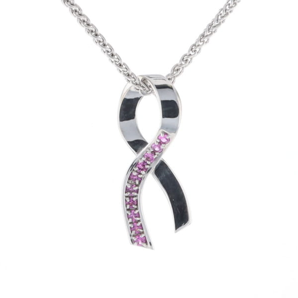 Pink Sapphire Breast Cancer Ribbon Pendant