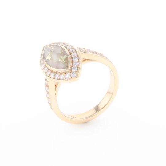 Marquise Gold Quartz Inlaid Ring with 0.65ctw Diamond Halo