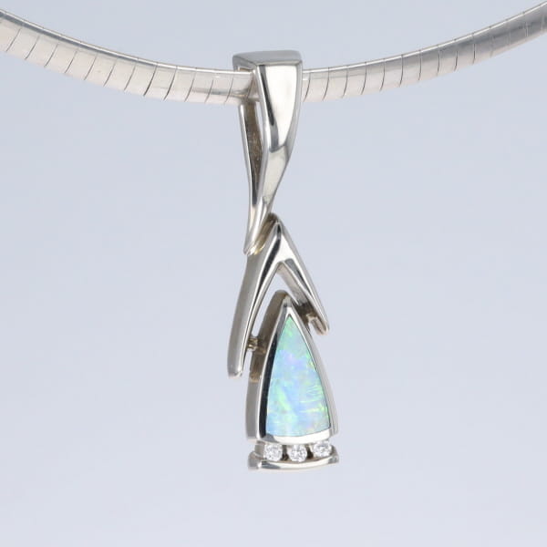 Opal Pendant Triangle Inlaid Design with .06ctw Round Diamonds