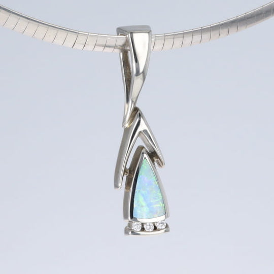 Opal Pendant Triangle Inlaid Design with .06ctw Round Diamonds