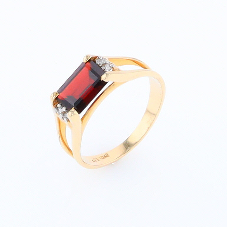 Emerald Cut Garnet Ring with Diamond Accents