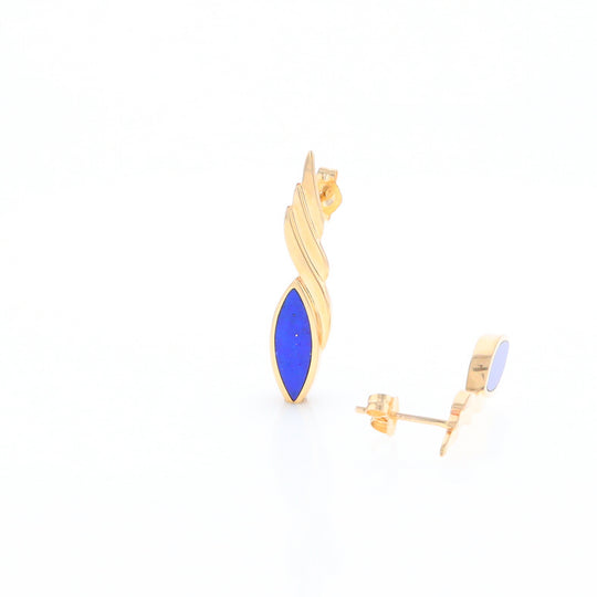 Marquise Lapis Swirl Design Inlaid Earrings