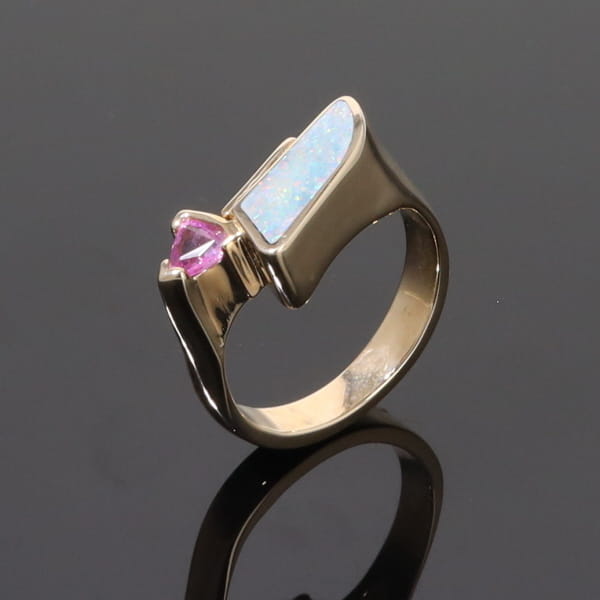Opal Rings Geometric Inlaid with Pink Sapphire and .08ctw Diamonds