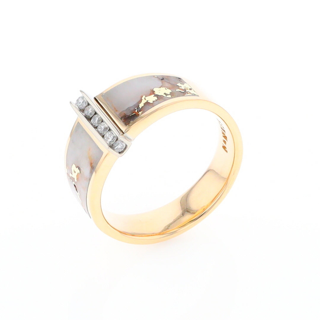 Gold Quartz Ring Double Sided Inlaid with .19ctw Round Diamonds