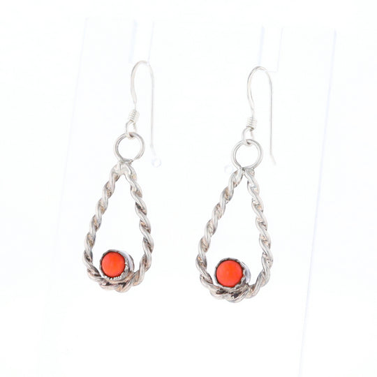 Native American Tear Drop Twist Coral Earrings