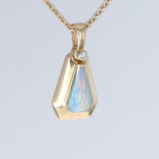 Opal Triangle Inlay with .02ctw Diamond Pendant
