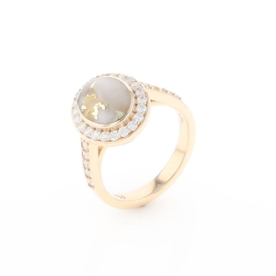Oval Gold Quartz Inlaid Ring with 0.65ctw Diamond Halo