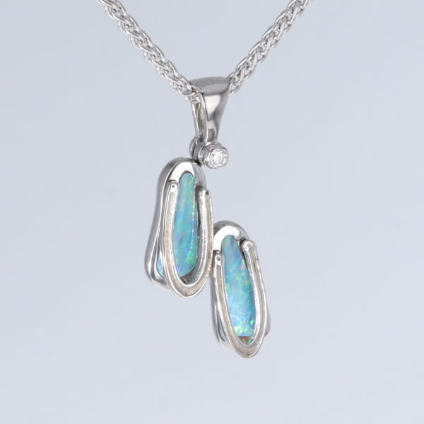 Opal Pendant Sandals Double Inlaid Design with .02ct Round Diamond