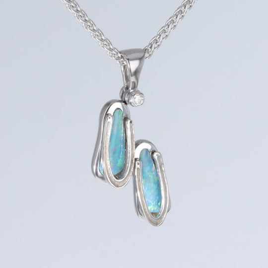Opal Pendant Sandals Double Inlaid Design with .02ct Round Diamond