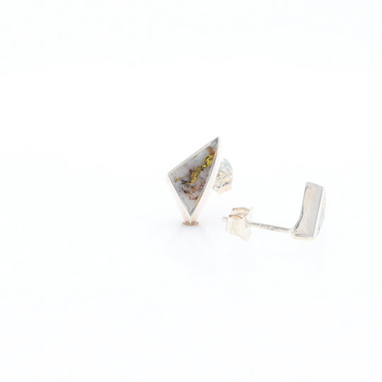 Sterling Silver Gold Quartz Inlaid Triangle Stud Earrings - G3