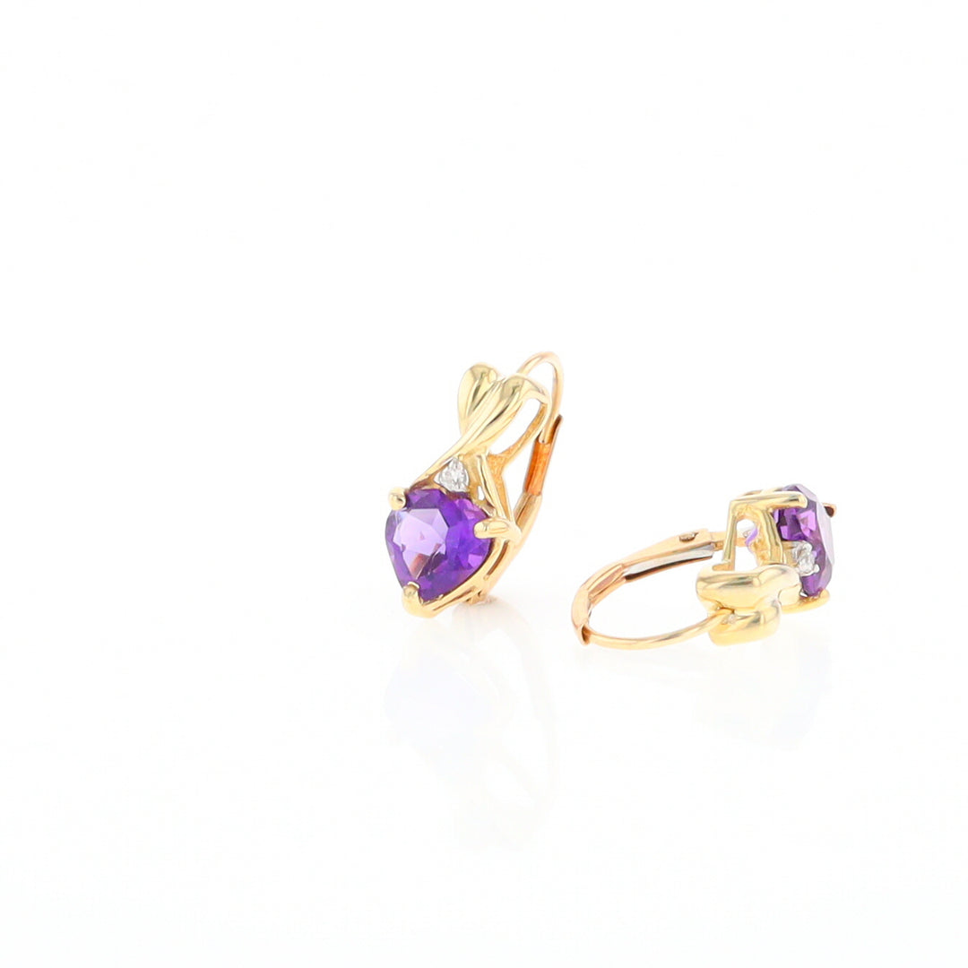 Amethyst Heart Earrings with Diamond Accents