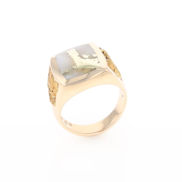 Gold Quartz Ring Double Side Natural Nuggets Rectangle Inlaid Center G1