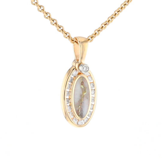 Gold Quartz Pendant Oval Inlaid with .22ctw Round Diamonds Halo