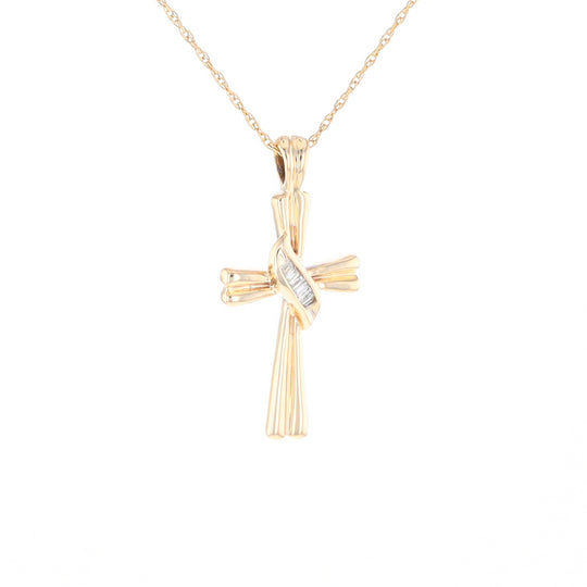 Diamond Crossover Ribbon Cross Pendant