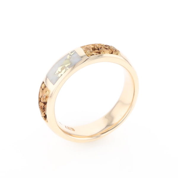 G1 Gold Quartz Ring Inlaid Center Natural Nugget Sides Band